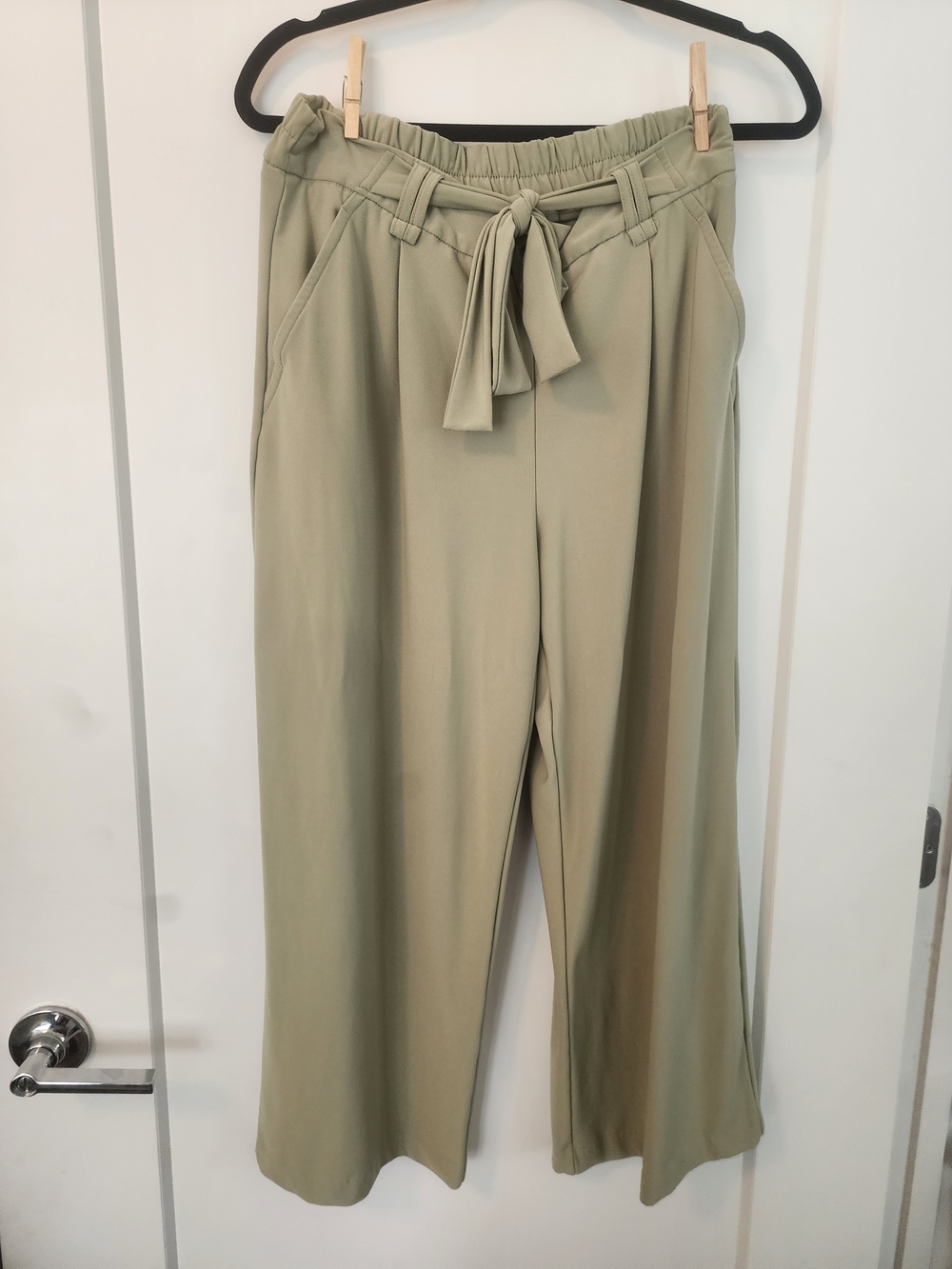 Nicole Miller Sage Green Wide-Leg Tie-Waist Pants